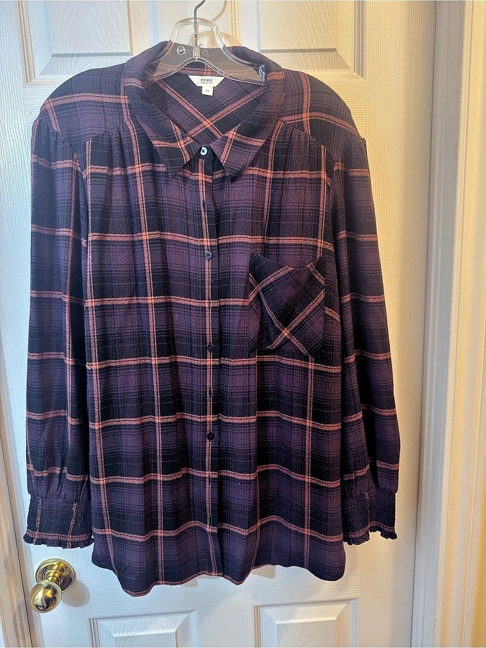PENN.  Plaid Button Down in Purple & Orange Size 2X Like New